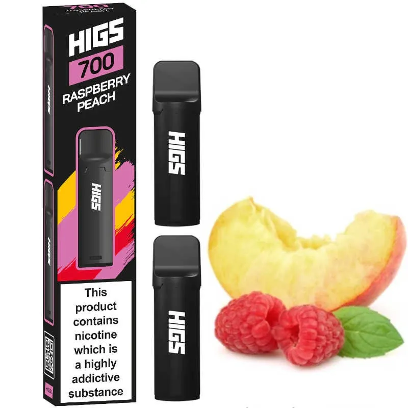 HIGS POD 2x700 Puffs Raspberry Peach 2x2ml Cartridge 2% Nicotine