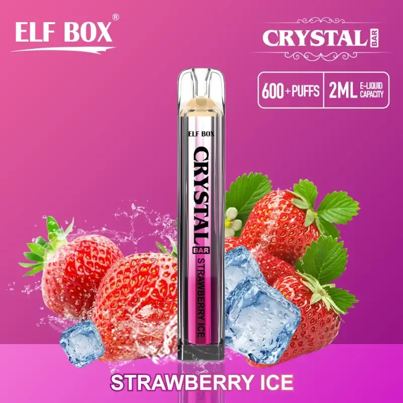 Crystal Bar 600 Puffs - Strawberry Ice - ZERO Nicotine - Elf Box 