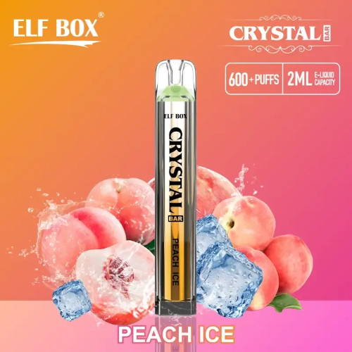 Crystal Bar 600 Puffs - Peach Ice - ZERO Nicotine - Elf Box 