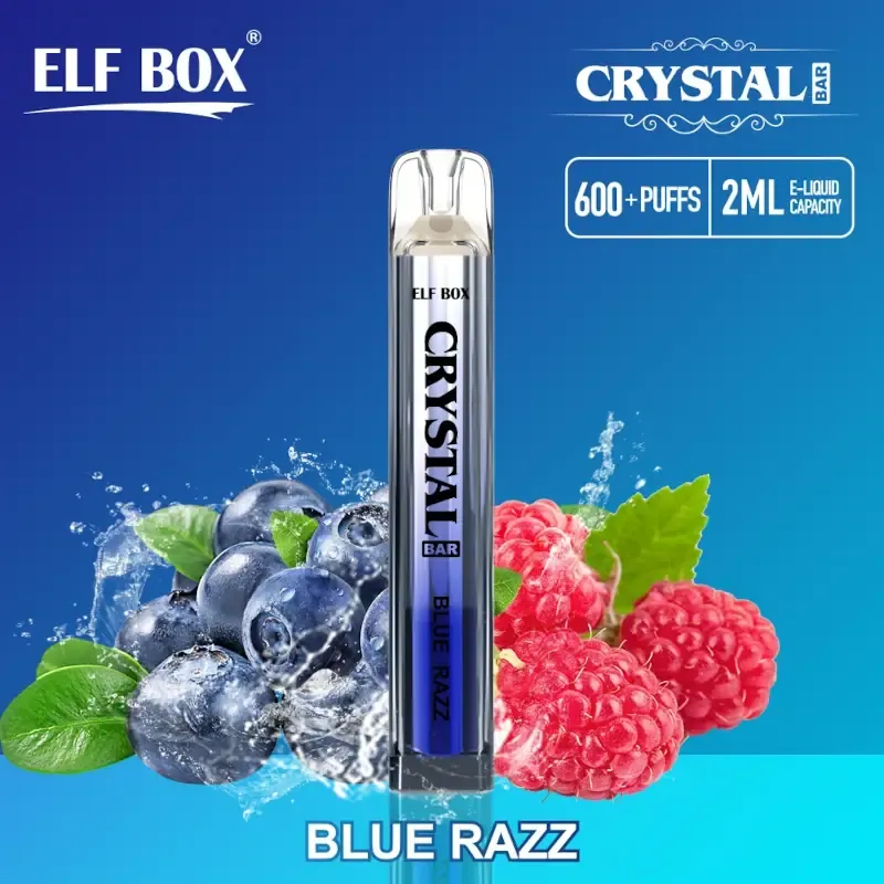 Crystal Bar 600 Puffs - Blue Razz - ZERO Nicotine - Elf Box 